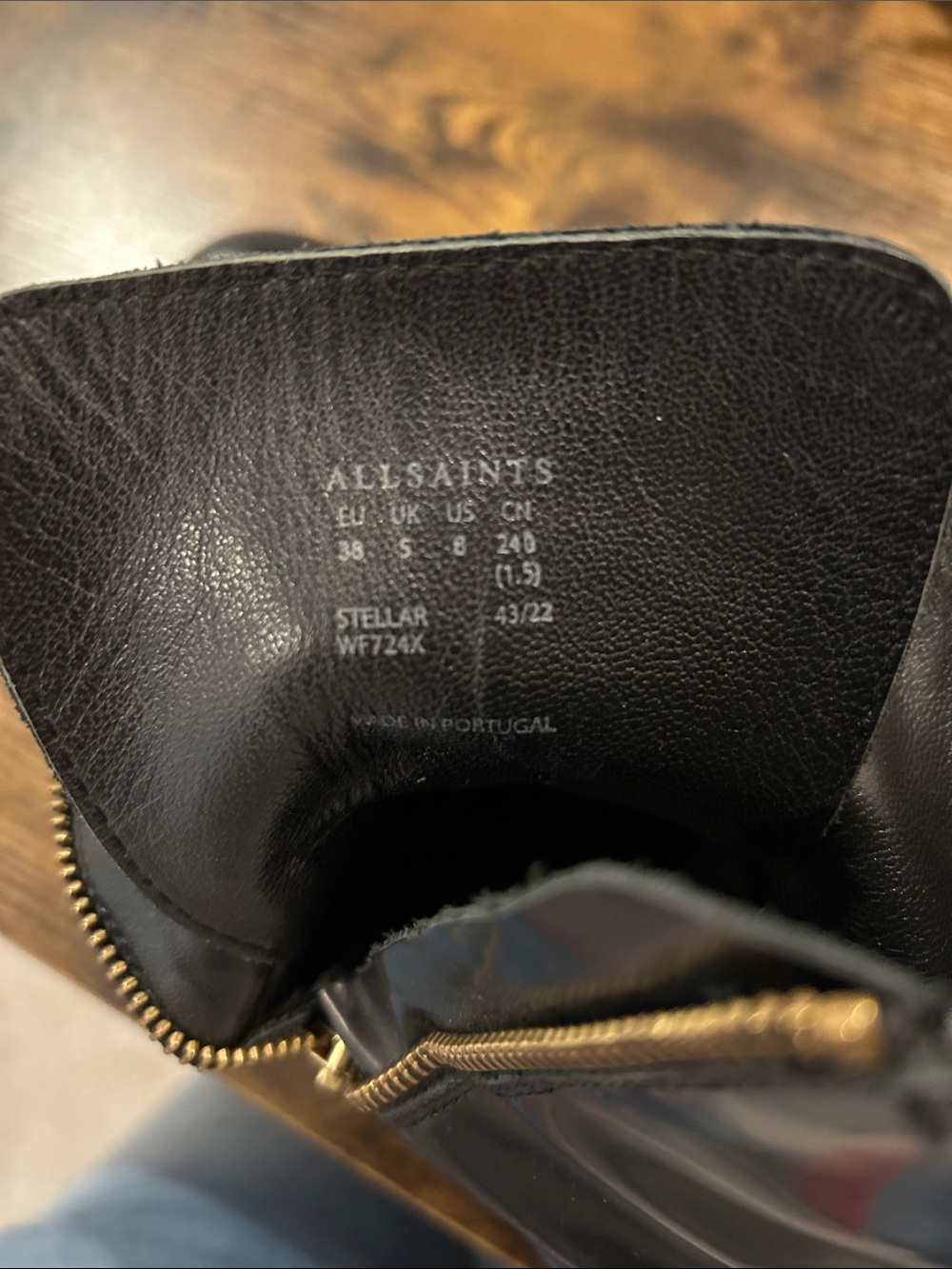 AllSaints Black Patent Lace-Up Combat Boots with Gold Buckles - Picture 5 of 8